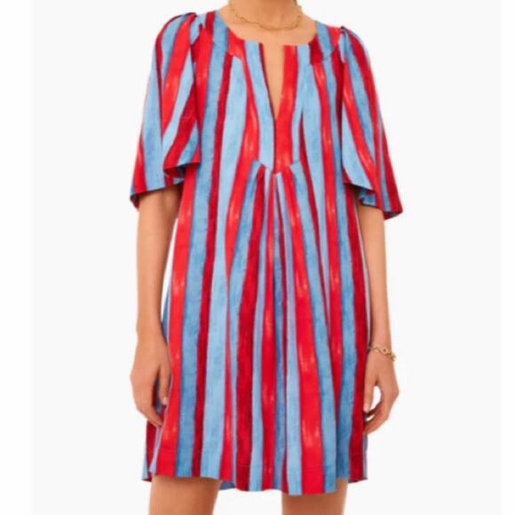 Pomander Place Dresses & Skirts - Tuckernuck Pommander Place Painterly Blue Red Stripe Flutter Sleeve Dress small